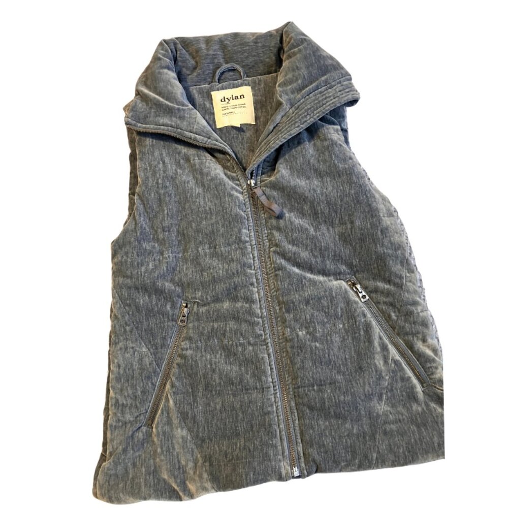 Dylan Los Angeles Women’s M Chenille Hooded Moto Zip Puffer Vest Blue Soft Luxe